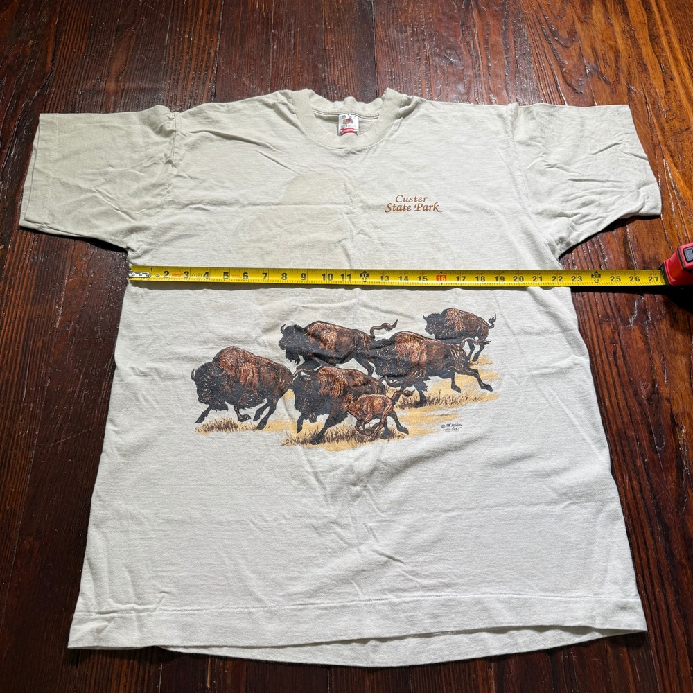 Vintage 1995 Custer State Park Shirt Men XL Tan 90s USA Bison Single Stitch FOTL - Picture 7 of 9